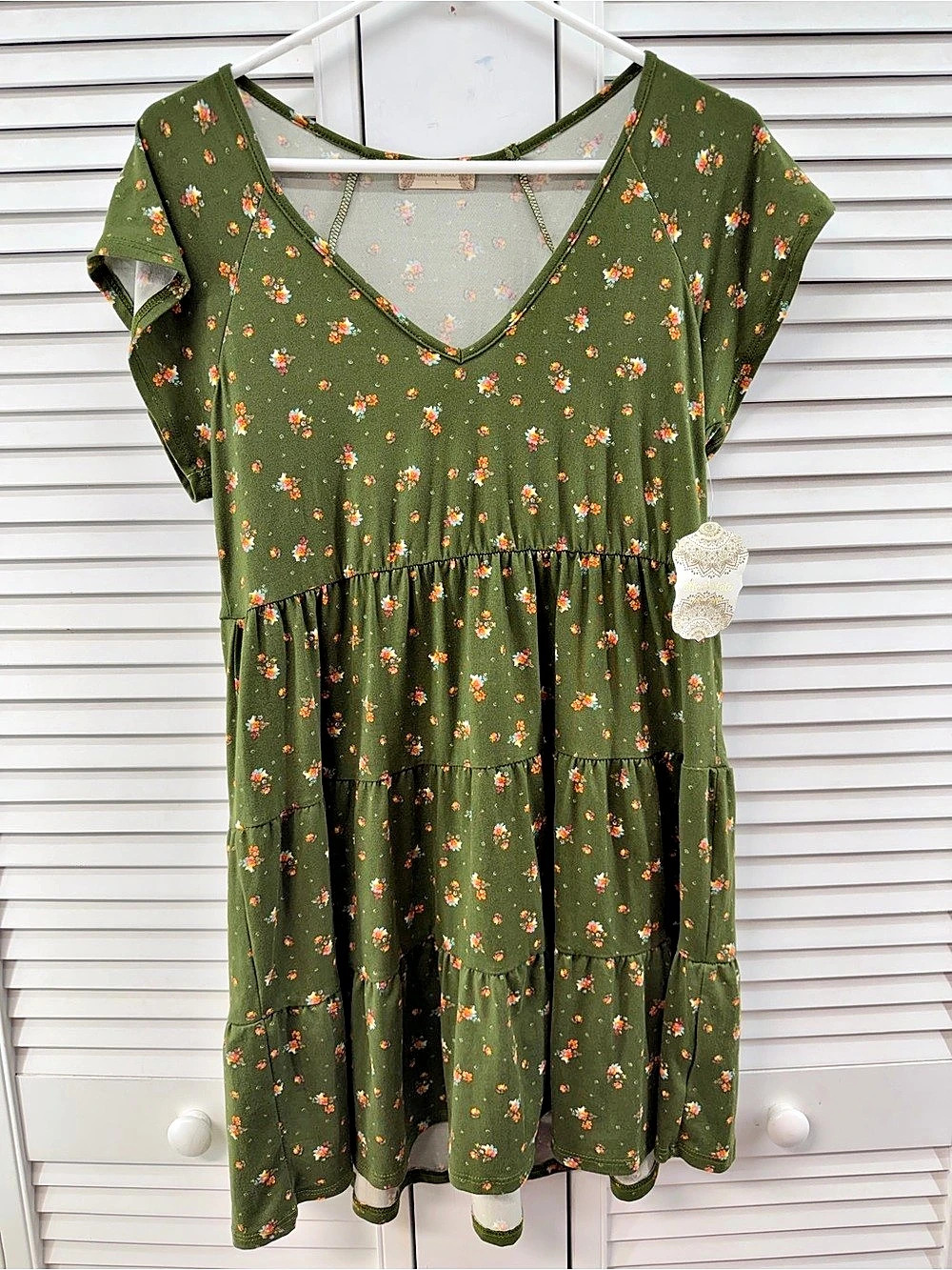 Altard State women Size Large Floral baby doll Dress in Green NWT